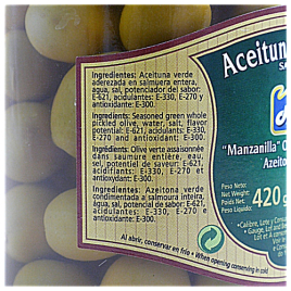 Aceituna Manzanilla - Spanische grüne Manzanilla-Oliven mit Kern