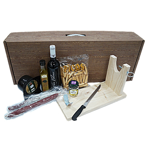 Geschenk-Box für Schinken mit Schinkenhalterung und Messer - Gourmet-Set