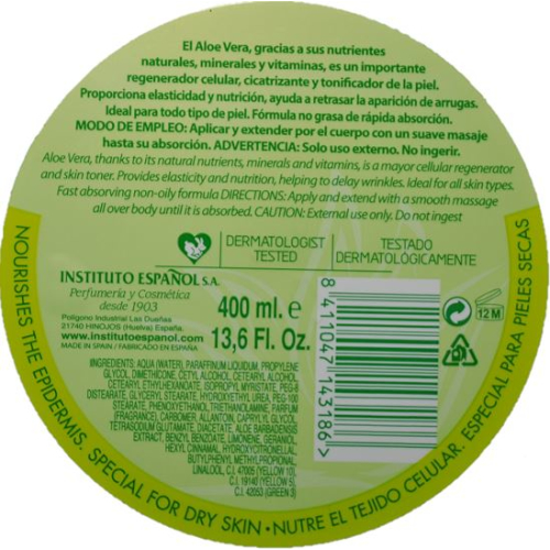 Instituto Español &ndash; Aloe Vera Body Cream &ndash; 400 ml