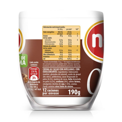Nocilla Original 0%  - Kakaohaselnusscreme mit Stevia - 190 gr