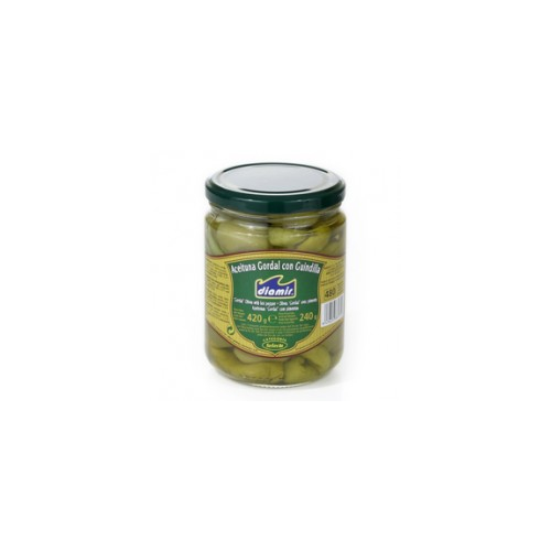 Gordal-Oliven mit Peperoni gefüllt - Aceituna Gordal con guindilla - 220gr