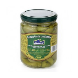 Gordal-Oliven mit Peperoni gefüllt - Aceituna Gordal con guindilla - 220gr