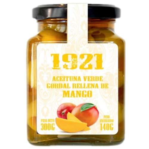Gordal-Oliven mit Mango gefüllt - Aceitunas Gordal rellenas de Mango - 140gr