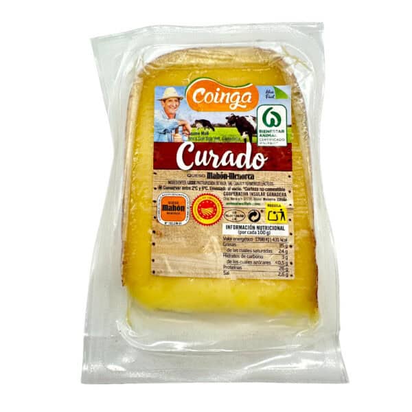 Sauberes spanisches Coinga Curado Queso "Mahón-Menorca", vakuumverpackt, ideal für Käseliebhaber, mit hoher Qualität und authentischem Geschmack - perfekt für den Käsegenuss aus Spanien.