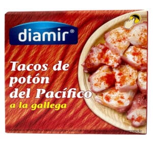 Saftige Tacos de Potón vom Pazifik, spanische Meeresfrüchte, frischer Tintenfisch, mariniert und perfekt für spanische Küche.