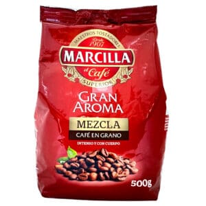 Aussehen von spanischen Kaffee-Bohnen in roter Verpackung, Mexico, Tansania, oder Kaffeebohnen.