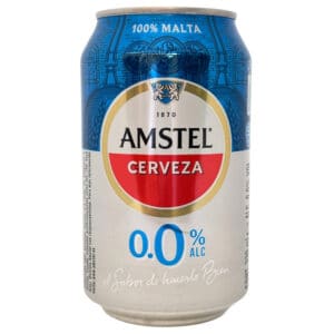 Extrem alkoholfreie Bierdose, Amstel 0,0% alkoholfrei, spanische Biersorten, alkoholfreies Bier aus Spanien, Mareni - direkt aus Spanien, spanische Getränke online kaufen.