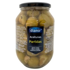 Eingelegte spanische grüne Oliven in Glaskrug, perfekt für mediterrane Küche, direkt aus Spanien, vielseitige Verwendung in Tapas und Desserts, hochwertig und aromatisch.