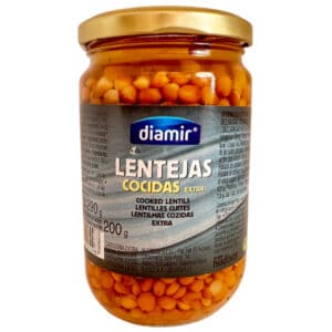 Eingelegte, gekochte Linsen in Glastopf, spanische Qualität, ideal für mediterrane Rezepte.