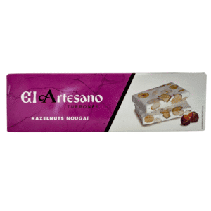 Hazelnuts Nougat Turrón aus Spanien, El Artesano, hochwertiger spanischer Nuss-Turrón mit ganzen Haselnüssen, perfekt für Süßigkeitenliebhaber, traditionelles spanisches Weihnachtssüß.