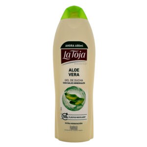 Aloe Vera Duschgel Flasche mit Mineral salts, hergestellt in Spanien, für intensive Reinigung und Feuchtigkeitsversorgung.