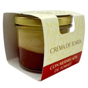 Saure Sahne mit Tomatenmarmelade in Glasbehälter, direkt aus Spanien, hochwertige spanische Spezialität, ideal für Brot und Snacks, Frische und authentischer Geschmack garantiert.