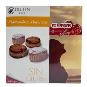 Glutenfreie Mandel- und Polvorón-Gebäck, spanische Süßigkeiten, ideal für Zöliakie-Betroffene, El Mesias Navit Line, handgefertigte glutenfreie Snacks, spanische Backwaren für Diabetiker.
