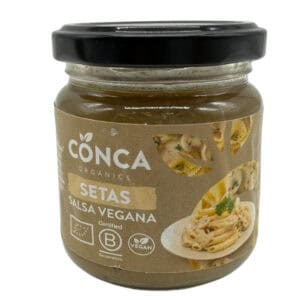 Mögliches Bild: Glas mit Bio-Vegan-Salssauce und Etikett "Cõnca Organics".