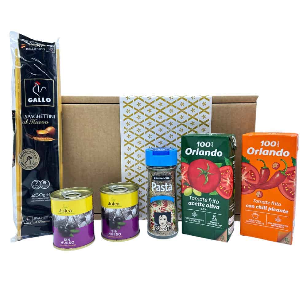 Hochwertige spanische Lebensmittel direkt aus Spanien, inklusive Pasta, Tomaten, Olivenöl und Chilis, perfekt für authentische mediterrane Gerichte. Frische und hochwertige Produkte von Mareni.