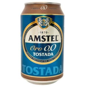 Amstel Oro 0,0 Tostada Bier aus Spanien, alkoholfreie spanische Bierproduktion, erfrischendes Getränk in Dose, ideal für bewussten Genuss, spanischer Biergenuss ohne Alkohol, glutenfrei.