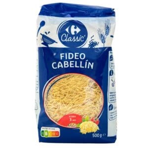 Fidele spanische Nudelspiel namens "Fideu Cabellín" ideal für schnelle und köstliche Gerichte, erhältlich bei Mareni – direkt aus Spanien. Perfekt für Pasta-Liebhaber und italienisch-spanische Küche.