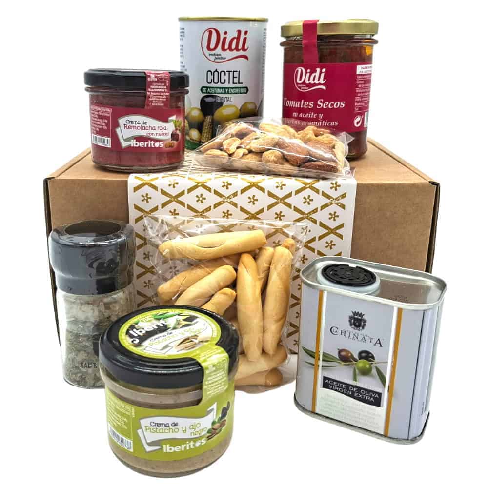 Frühstückskorb mit spanischen Spezialitäten, including Tapas, Olivenöl, Konserven und Snacks, direkt aus Spanien. Perfekt für authentische spanische Genussmomente und kulinarische Entdeckungen.