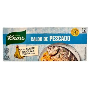 Knorr Fischfond, spanischer Fischbrühe in Pastillen, perfekt für Meeresfrüchte und Fischgerichte, mit extra nativem Olivenöl, glutenfrei, ohne Konservierungsstoffe, 12 Pastillen.