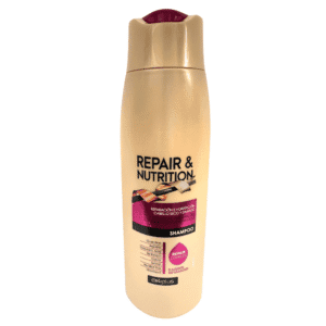 Pflegendes Shampoo für trockenes und beschädigtes Haar aus Spanien, mit Reparatur und Nutrition, enthält Keratin, Arginin und Vitamine, ideal für stärkendes Haar, hergestellt in Spanien.