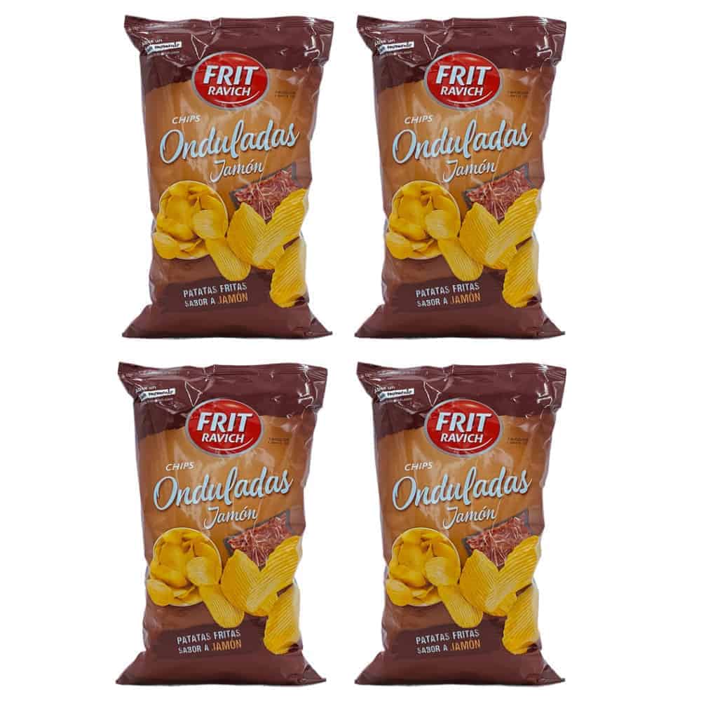 Knabbersnacks mit Jamón-Geschmack, spanische Chips, gefüllt mit spanischem Schinken, ideal für Snacks und Partys, direkt aus Spanien, spanische Spezialitäten, Mareni.