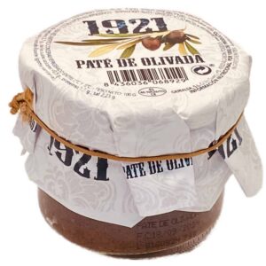 Ein Glas mit spanischer Olivenpaste (Paté de Olivada) in 100g Verpackung, hergestellt in Spanien, ideal für mediterrane Küche.
