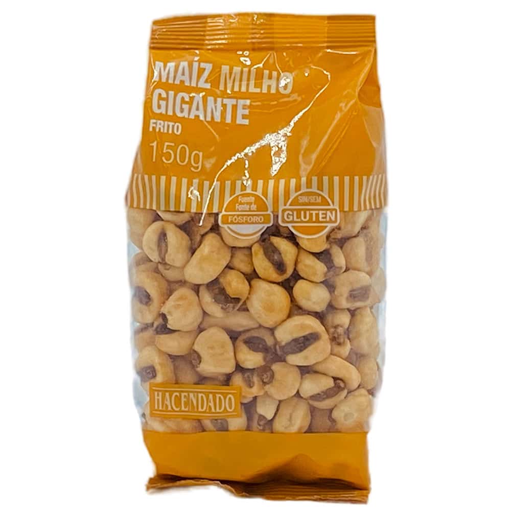 Knusprige Maismilch-Giganten, glutenfrei, vegan, ballaststoffreich, typisch spanisch, 150g Packung, ideal für Snacks oder zum Kochen, in Spanien hergestellt.