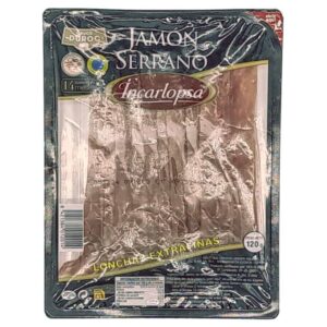 Saftige spanische Jamón Serrano im praktischen 120g Pack, perfekt für Tapas und Brot. Hergestellt nach traditionellen Rezepten, erhältlich direkt aus Spanien bei Mareni.