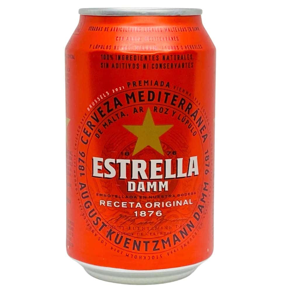 Cerveza Estrella Damm, spanische Premium-Biermarke aus Barcelona, hergestellt mit natürlichen Zutaten, ohne künstliche Zusatzstoffe, ideal für erfrischende Genussmomente.