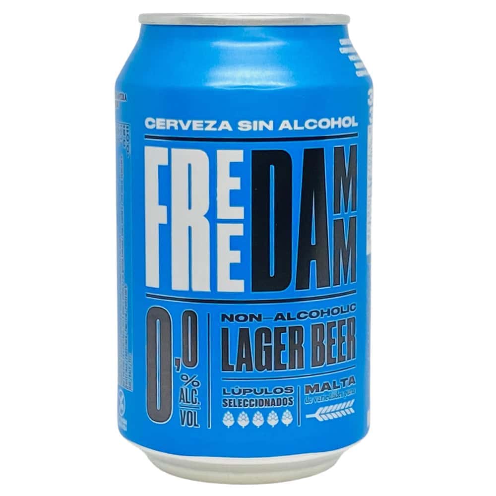 Erfrischender alkoholfreier Lager Beer in blauer Dose, perfekt für gesunden Genuss ohne Alkohol, mit Malta aus Malta und ausgewählten Lúpulos.