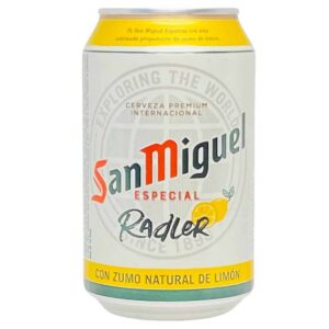 Erfrischende spanische Radler-Dose mit Zitronensaft, handgefertigt direkt aus Spanien, ideal für Bierliebhaber, die Geschmack und Qualität suchen.