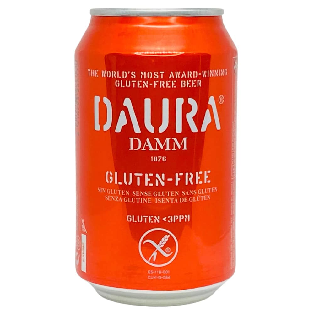 Dauerhaft glutenfreies Bier aus Spanien, Daurá DAMM, besonders für glutenfreie Ernährung geeignet, ohne Gluten<3ppm, ideal für Zöliakie- und glutenfreie Diäten, importiert direkt aus Spanien für bewusste Konsumenten.