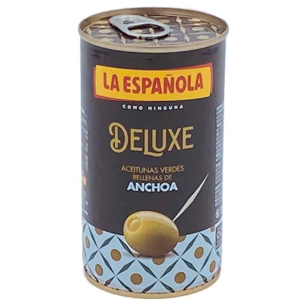 Saure grüne Oliven in Spanischer Tomatensauce, Füllung mit Anchovis, hochwertige spanische Delikatesse, direkt aus Spanien, ideal für Tapas und Feinschmecker.