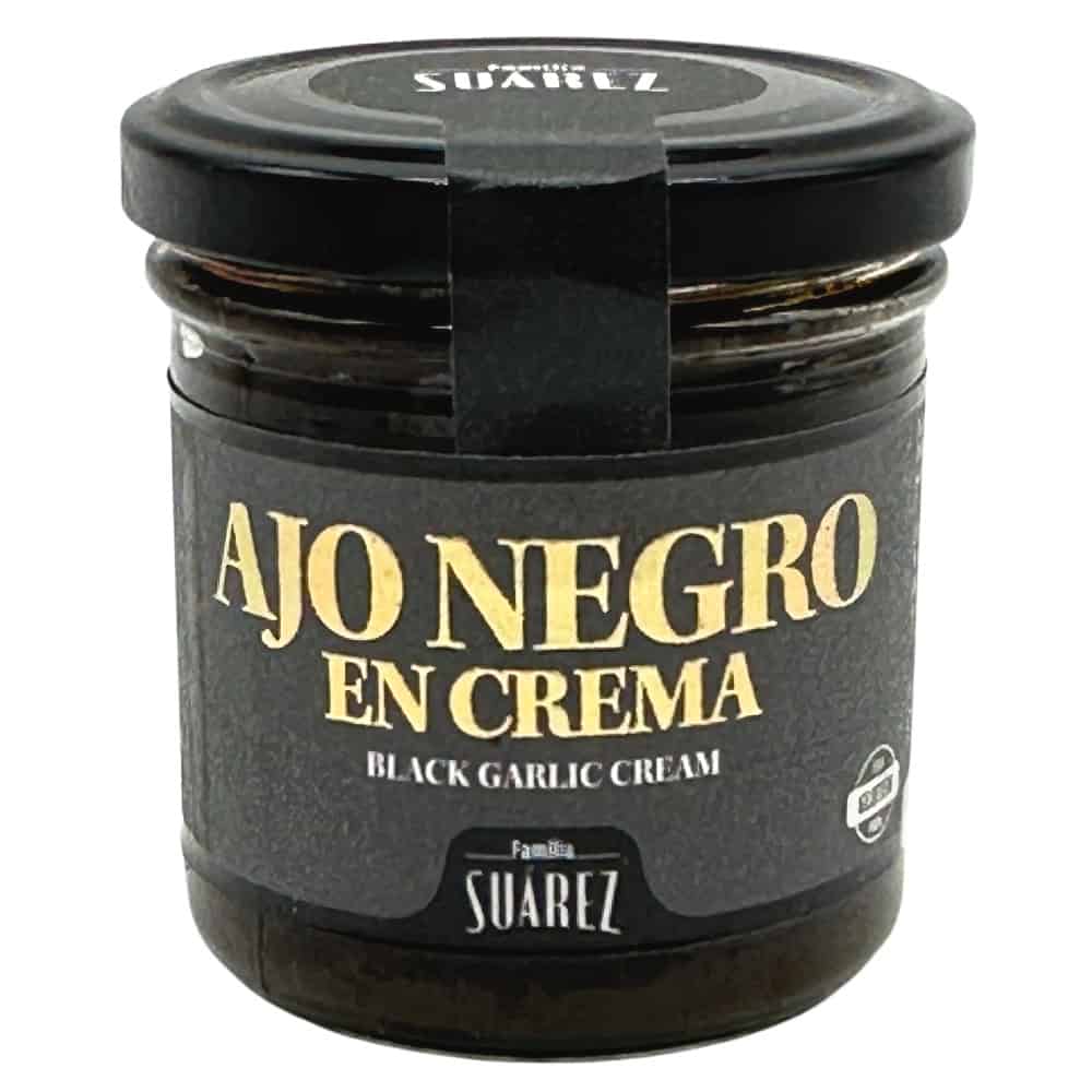 Ajo negro in cremiger schwarzer Knoblauchcreme, spanisch aus Spanien, hochwertige Gourmet-Delikatesse, ideal für kreative Küche, vegan, glutenfrei, einfache Anwendung, direkt vom spanischen Hersteller, bei Mareni kaufen.