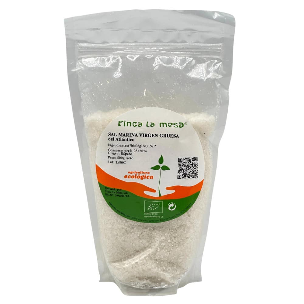 Sal Marina Virgen Gruesa del Atlántico - Grobes Atlantik-Meersalz - 500 gr Feines Meersalz aus Spanien, biologisch angebaut, für Küche und Naturkosmetik, unvergleichliche Qualität, ökologische Salzgewinnung, direkt aus Spanien, nachhaltige und reine Meersalzprodukte.