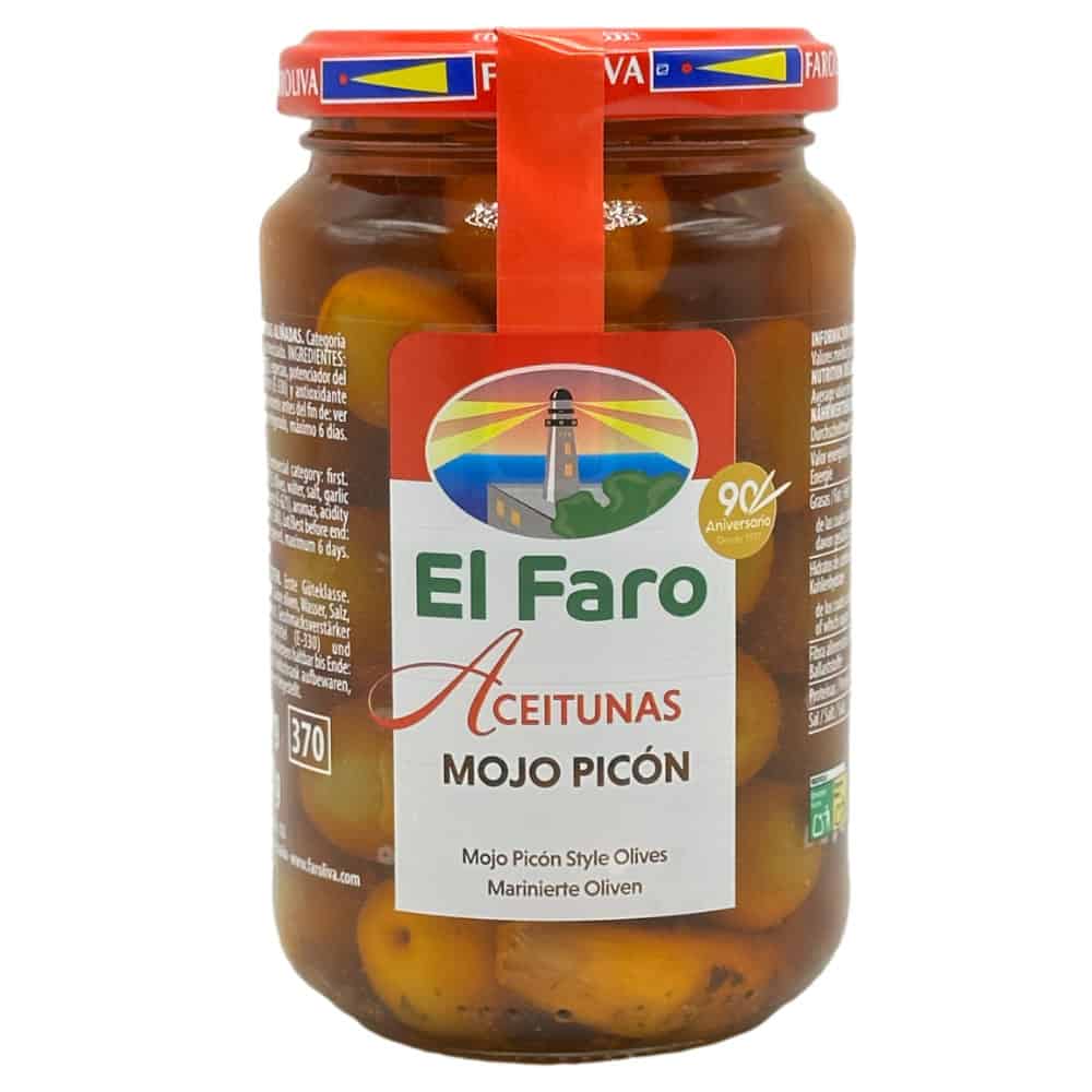 Aceitunas Mojo Picón - Marinierte Oliven - 200 gr Glas mit marinierten Mojo Picón Oliven aus Spanien, handverlesen, aromatisch und würzig, ideal als Tapas oder Snack, direkt aus Spanien.
