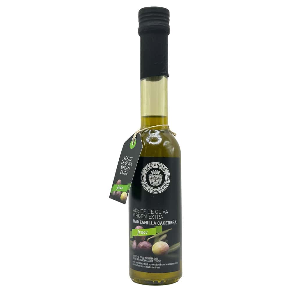 Hochwertiges spanisches Olivenöl extra nativ aus Manzanilla Cacereña Oliven, in einer 250 ml Flasche, ideal für gesunde Küche und mediterranen Genuss.