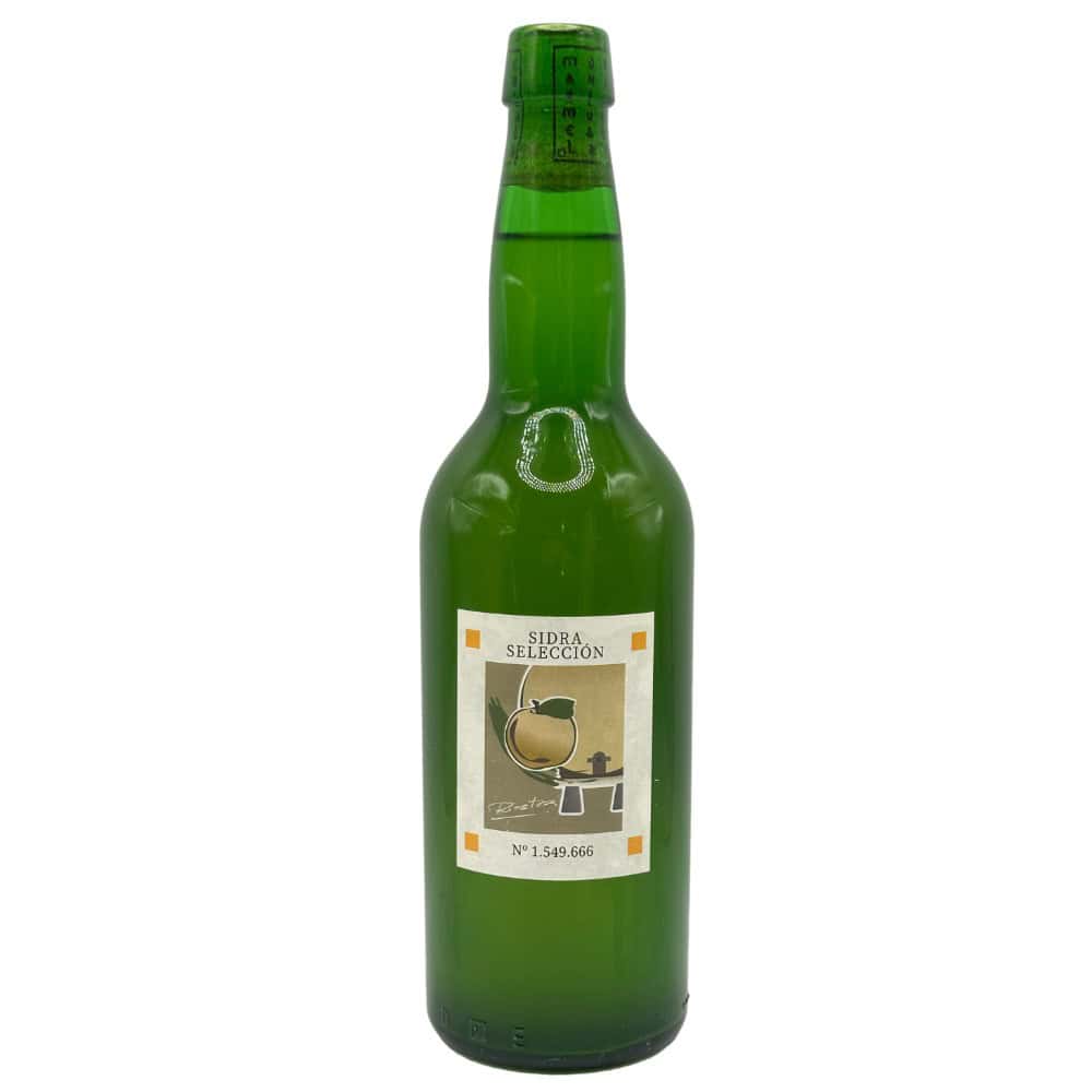 Frische Bio-Ecologische spanische Sidra Muñiz in grüner Flasche, ideal für Naturliebhaber und Bio-Fans. Perfekt für nachhaltigen Genuss aus Spanien.