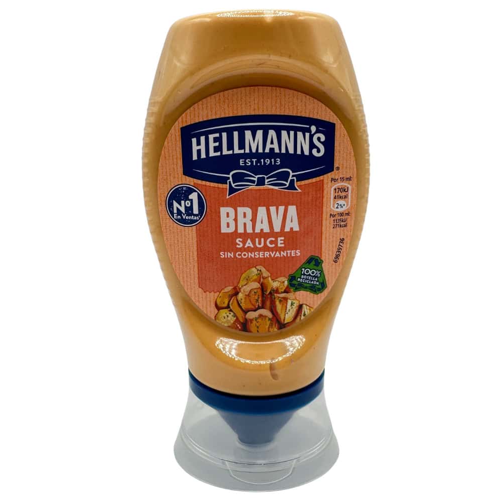 Hellman's - Salsa Brava - Scharfe Soße für Patatas Bravas - 250 ml Hellmann's Salsa Brava, scharfe spanische Soße für Patatas Bravas, 250 ml Flasche, ideal für würzige Tapas und spanische Gerichte.