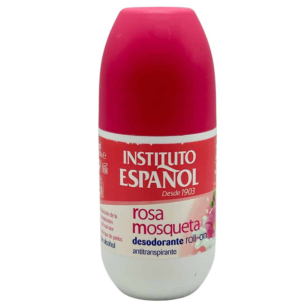 Deodorant Roll-on mit Hagebuttenöl von Instituto Español, 75ml, ideal für empfindliche Haut, schützt vor Geruch, pflegt mit natürlichen Inhaltsstoffen.