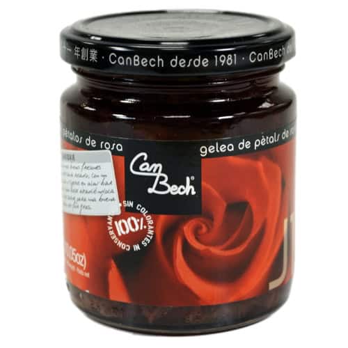Glas mit Can Bech Rosenblüten-Gelee, 285 g, hergestellt in Spanien, mit natürlichem Rosenblütenaroma, ideal für Desserts und Feinschmecker.