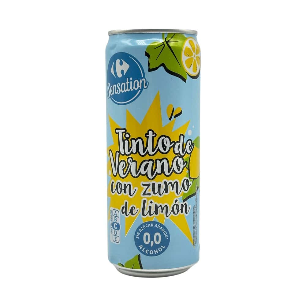 Alkoholfreier Tinto de verano mit Zitronengeschmack, ohne Zuckerzusatz, erfrischend und sommerlich, ideal für heiße Tage, 0,33 l Dose, spanische Qualität.