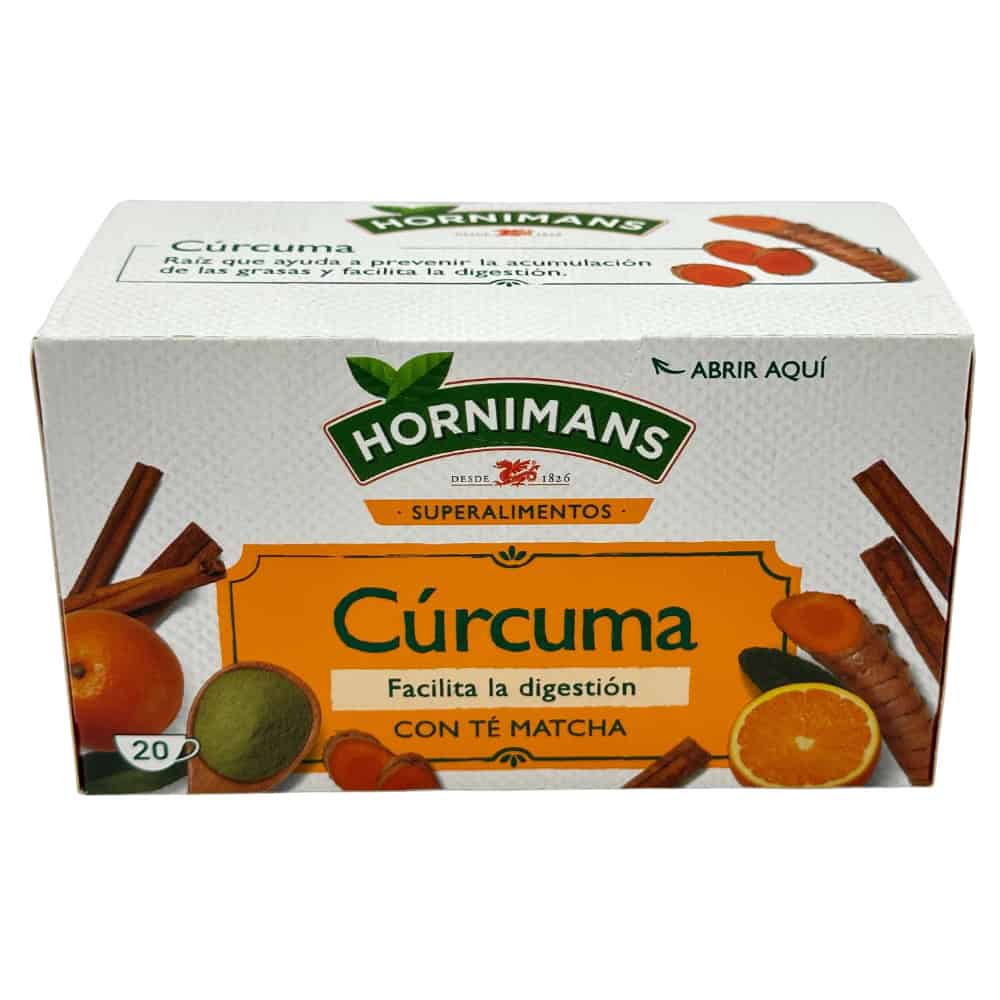 Hornimans Kurkuma-Tee mit Matcha, fördert die Verdauung und stärkt das Immunsystem, ideal für gesunde Ernährung.