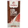 Verpackung der Clavileño Milchschokolade ohne Zuckerzusatz, 100g, mit weißem Milch- und Schokoladenbild, glutenfrei, ideal für zuckerfreie Ernährung.