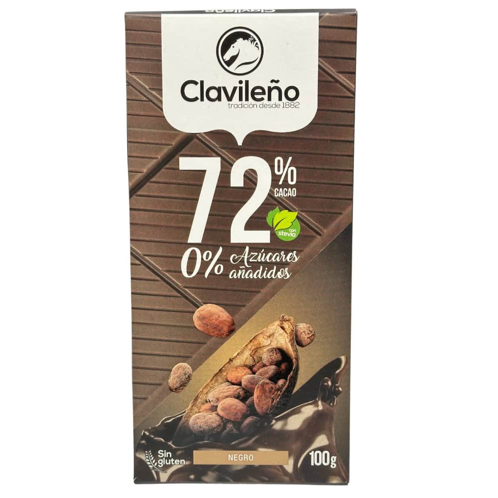 Hochwertige dunkle Schokolade mit 72% Kakaoanteil, ohne Zuckerzusatz und mit Stevia, ideal für gesundheitsbewusste Genießer, 100 g.