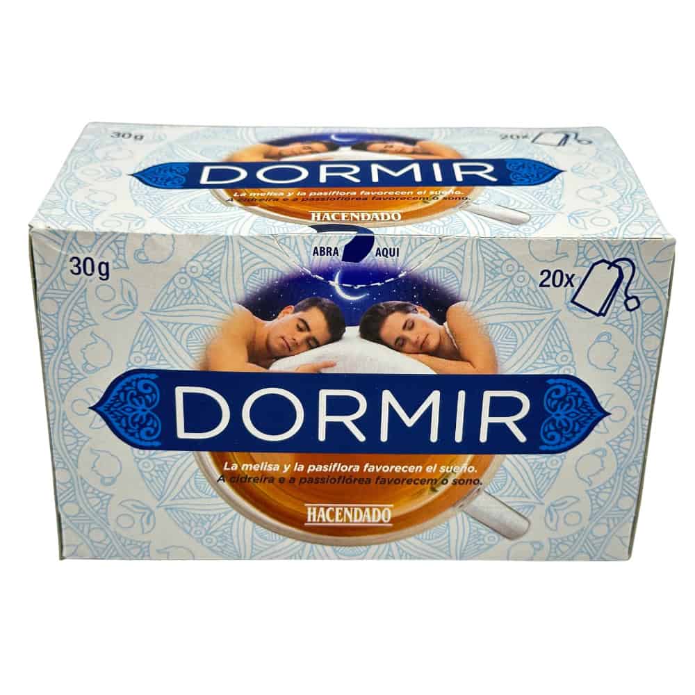 Schlaftee Dormir mit Passionsfrucht, fördert einen erholsamen Schlaf, ideal für entspannte Nächte. Hergestellt in Spanien, perfekt für eine natürliche Schlafhilfe.