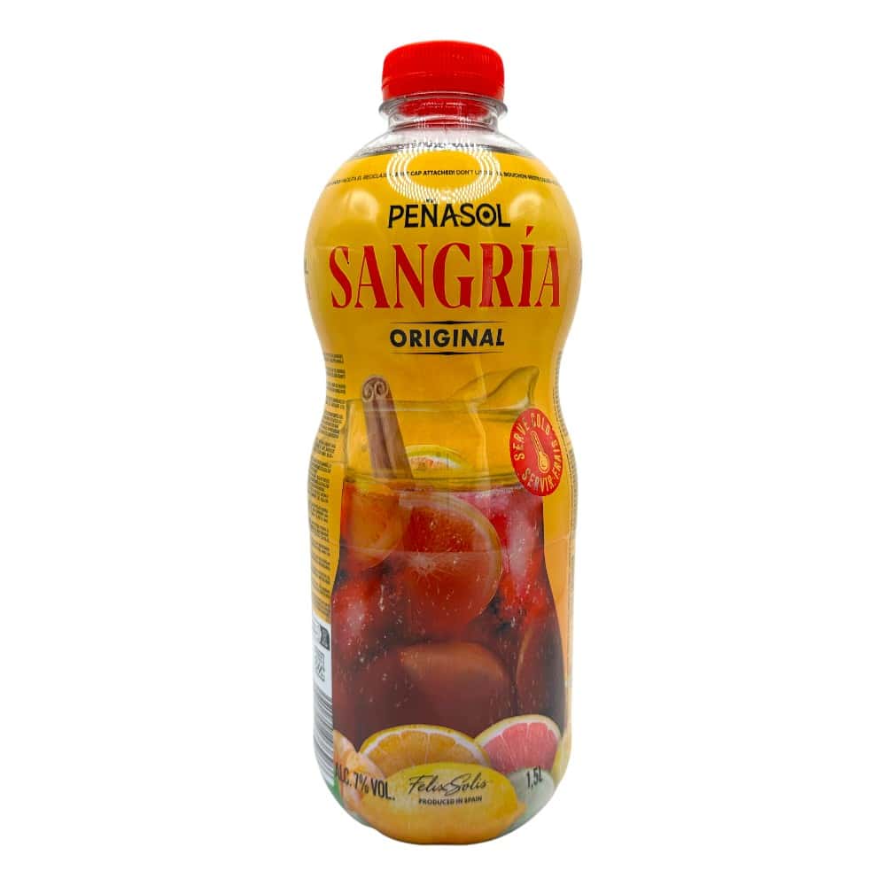 Erfrischende Peñasol Sangría Original in 1,5 l Flasche, perfekt für gesellige Anlässe und spanisches Flair. Authentischer Geschmack direkt aus Spanien, ideal für Sommerpartys und Feiern.