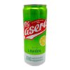 Erfrischende Zitronenlimonade in einer grünen Dose, ohne zugesetzte Zucker, direkt aus Spanien, ideal für Durstlöscher und Erfrischung.