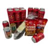 Knallbunte spanische Lebensmittel, inklusive Erfrischungsgetränken, Snacks und Konserven, ideal für authentische spanische Küche und kulinarische Spezialitäten direkt aus Spanien.