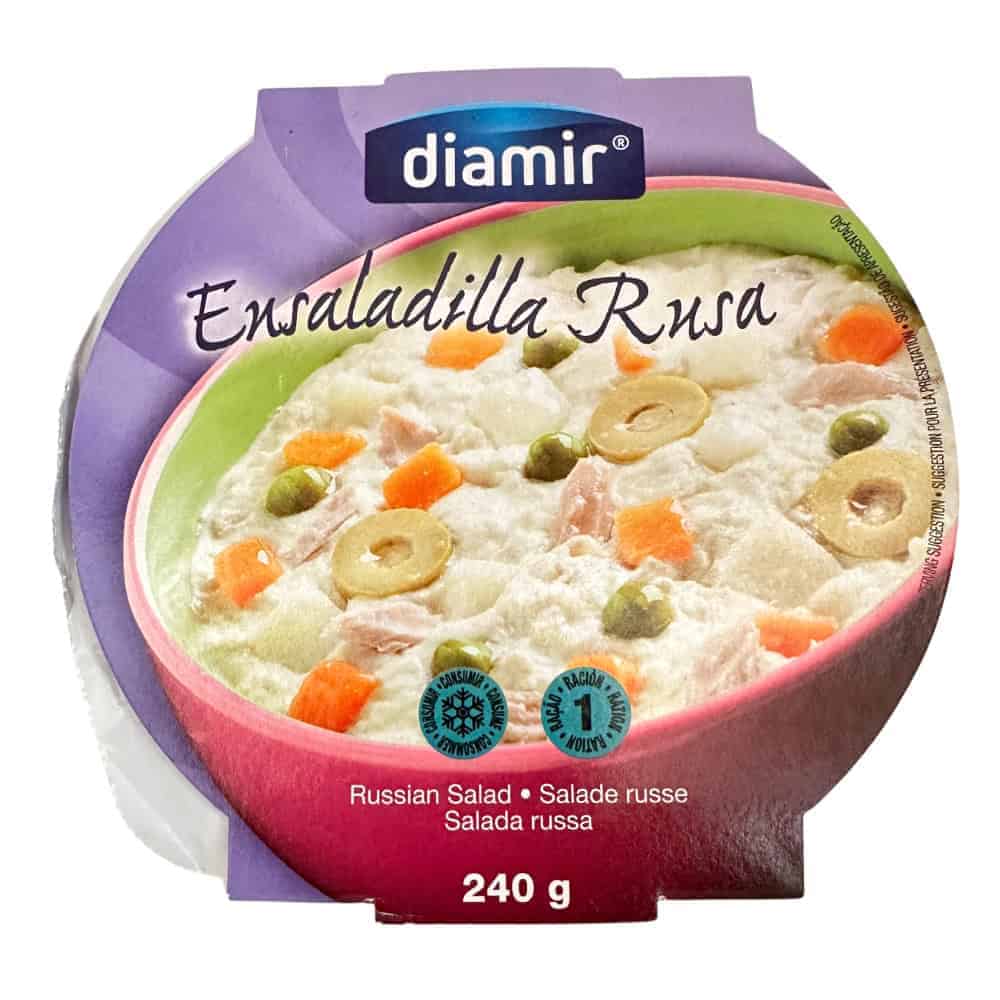 Russische Salat mit Erbsen, Karotten und Hähnchen in einer Schüssel, 240 g, von Diamir, direkt aus Spanien, ideal für kalte Mahlzeiten und Partys.